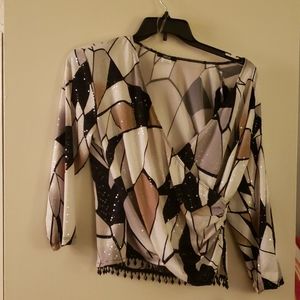 Tan brown and black blouse